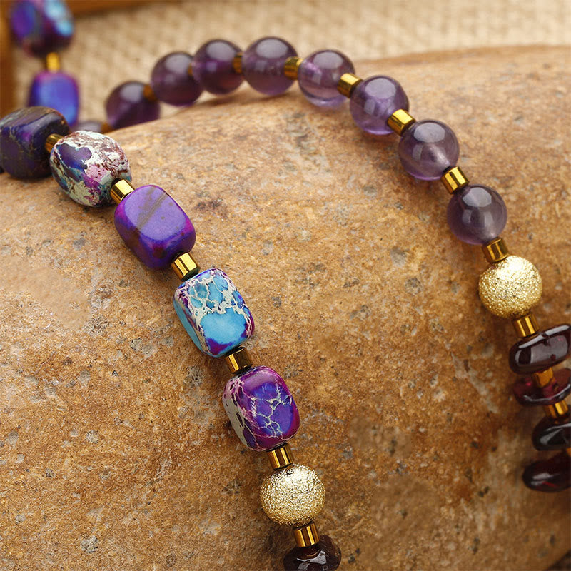 KarmaRipple's Amethyst Garnet Emperor Stone Communication Triple Wrap Bracelet p2