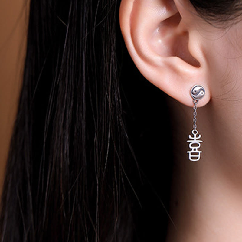 KarmaRipple's 925 Sterling Silver Chinese Character 'Ping An' 'Xi Le' Protection Earrings p11