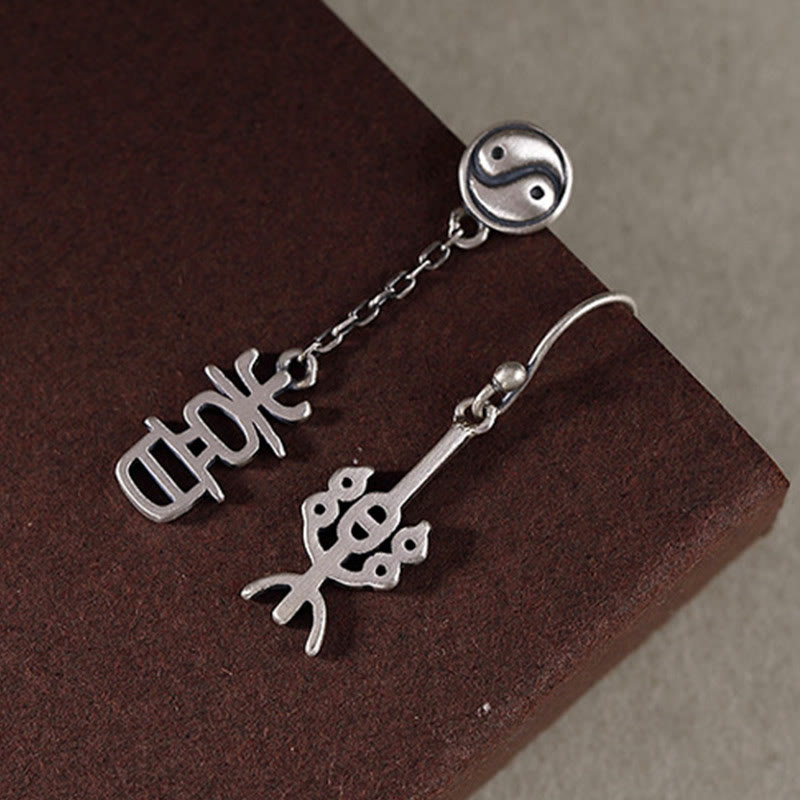 KarmaRipple's 925 Sterling Silver Chinese Character 'Ping An' 'Xi Le' Protection Earrings p9