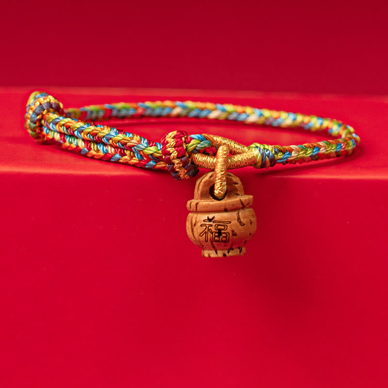 KarmaRipple's Peach Wood Fu Character Safe And Well Wealth Bracelet p1