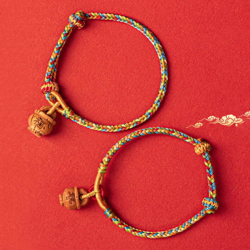 KarmaRipple's Peach Wood Fu Character Safe And Well Wealth Bracelet p3