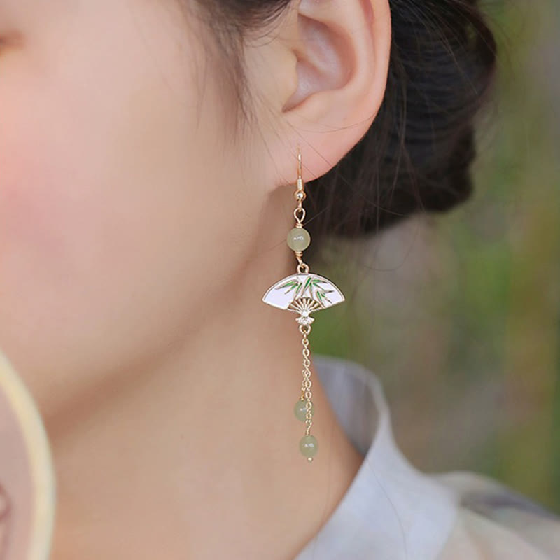 KarmaRipple's 14K Gold Filled Bronze Jade Fan Bamboo Abundance Earrings p7
