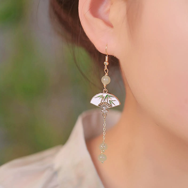 KarmaRipple's 14K Gold Filled Bronze Jade Fan Bamboo Abundance Earrings p2