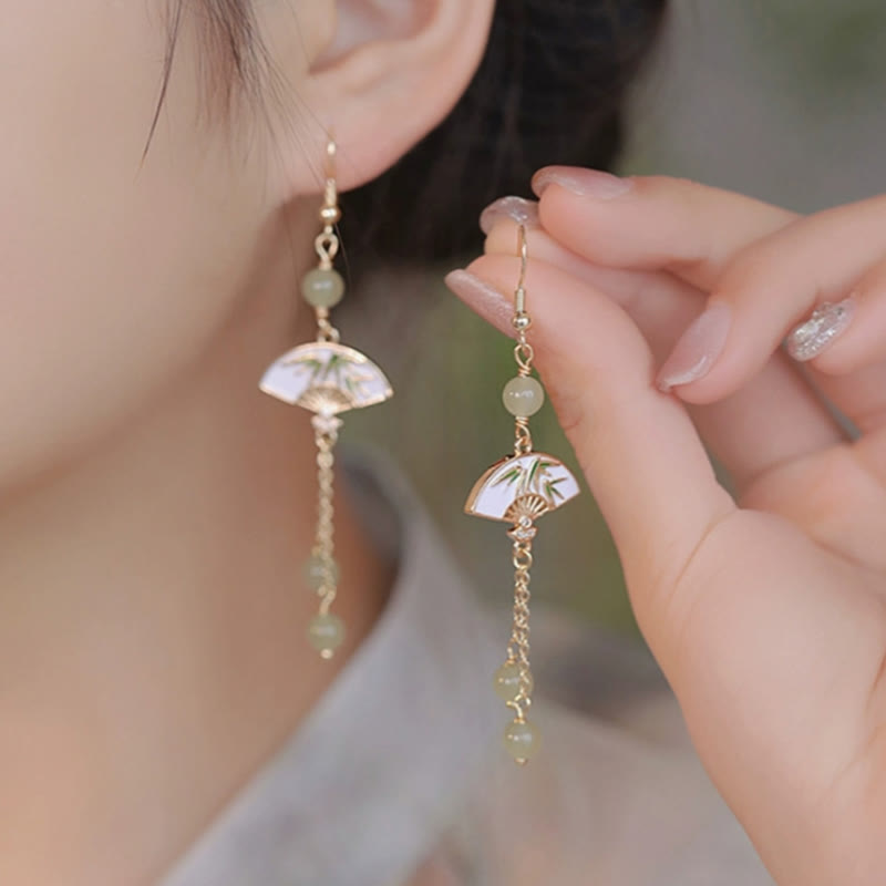 KarmaRipple's 14K Gold Filled Bronze Jade Fan Bamboo Abundance Earrings p1