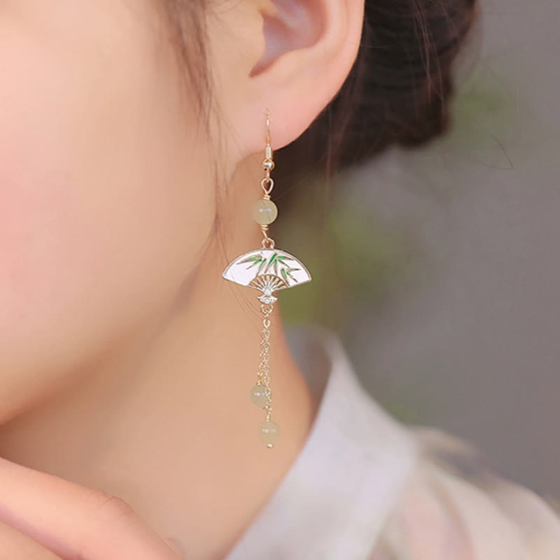 KarmaRipple's 14K Gold Filled Bronze Jade Fan Bamboo Abundance Earrings p4