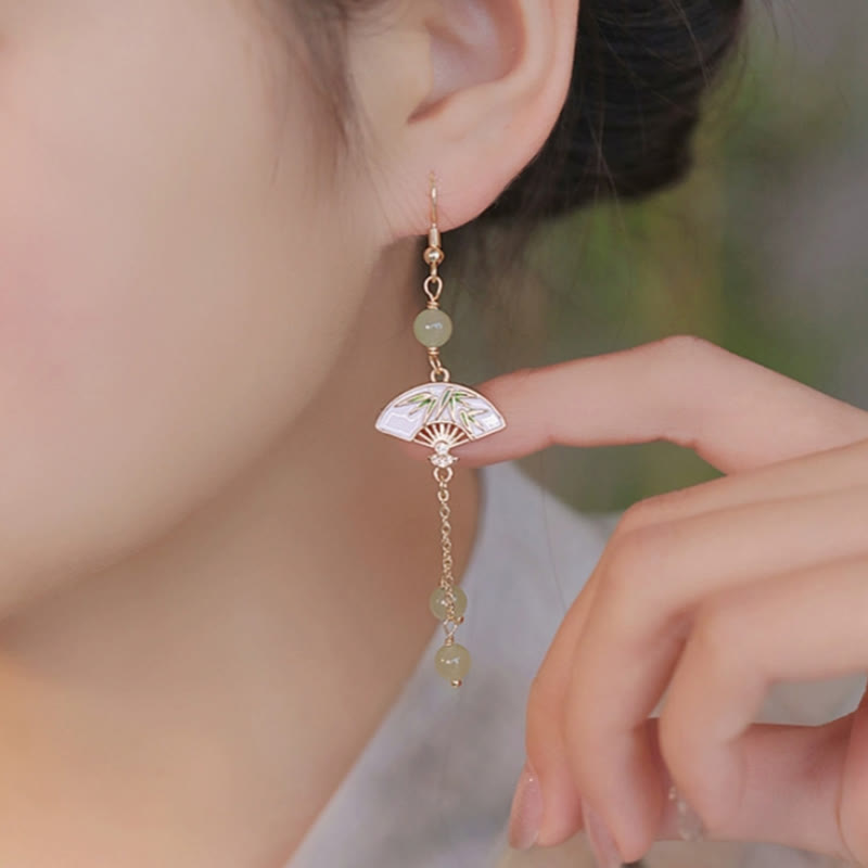 KarmaRipple's 14K Gold Filled Bronze Jade Fan Bamboo Abundance Earrings p5