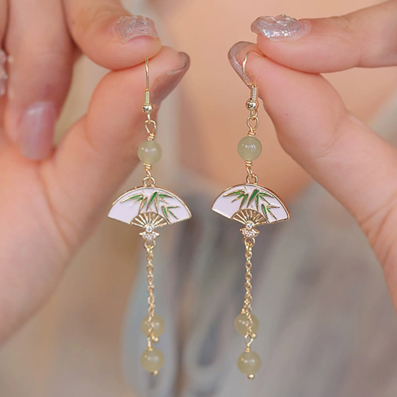 KarmaRipple's 14K Gold Filled Bronze Jade Fan Bamboo Abundance Earrings p8