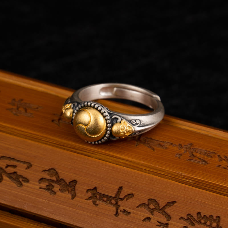 KarmaRipple's 925 Sterling Silver Plated Gold Skeleton Balance Adjustable Ring p5