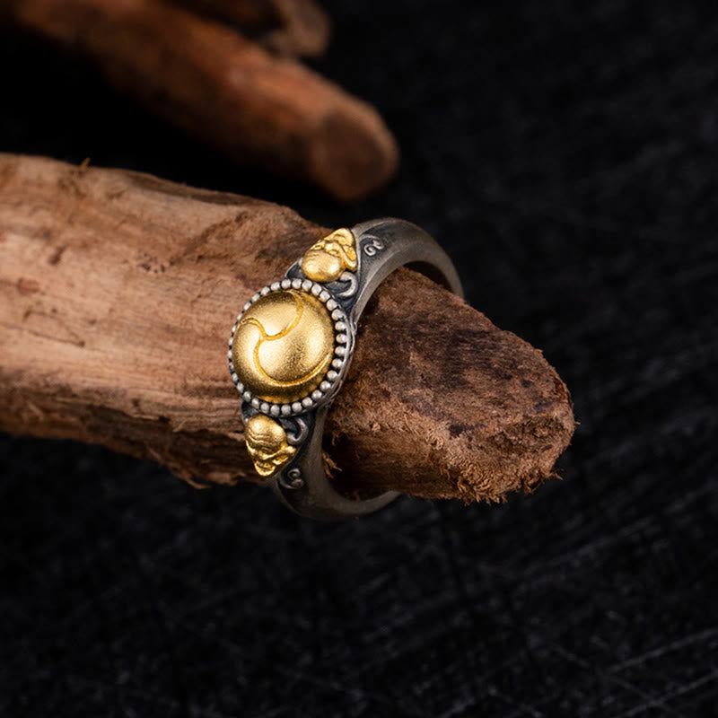 KarmaRipple's 925 Sterling Silver Plated Gold Skeleton Balance Adjustable Ring p2