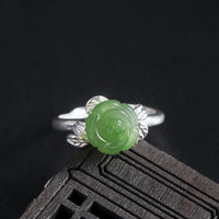 Bague ajustable en argent sterling 925 et jade vert rose de KarmaRipple