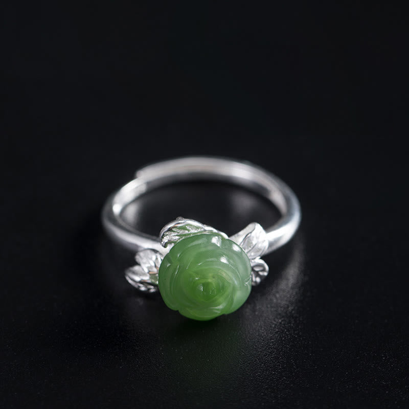 KarmaRipple's 925 Sterling Silver Jade Green Rose Fortune Adjustable Ring p11
