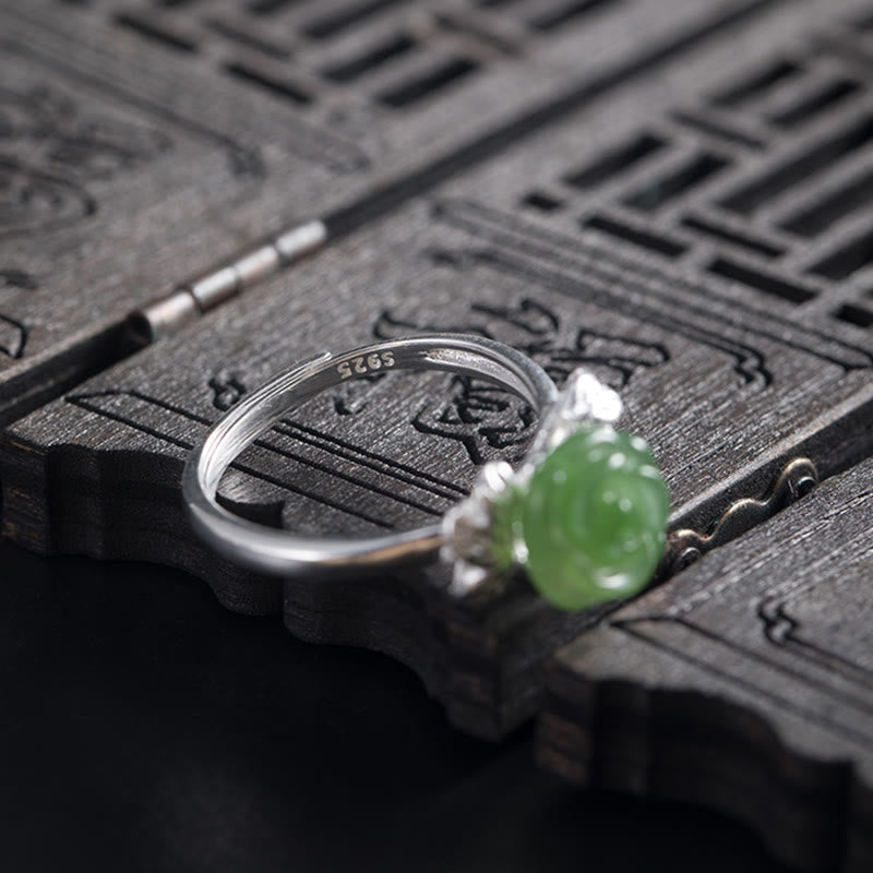 KarmaRipple's 925 Sterling Silver Jade Green Rose Fortune Adjustable Ring p2