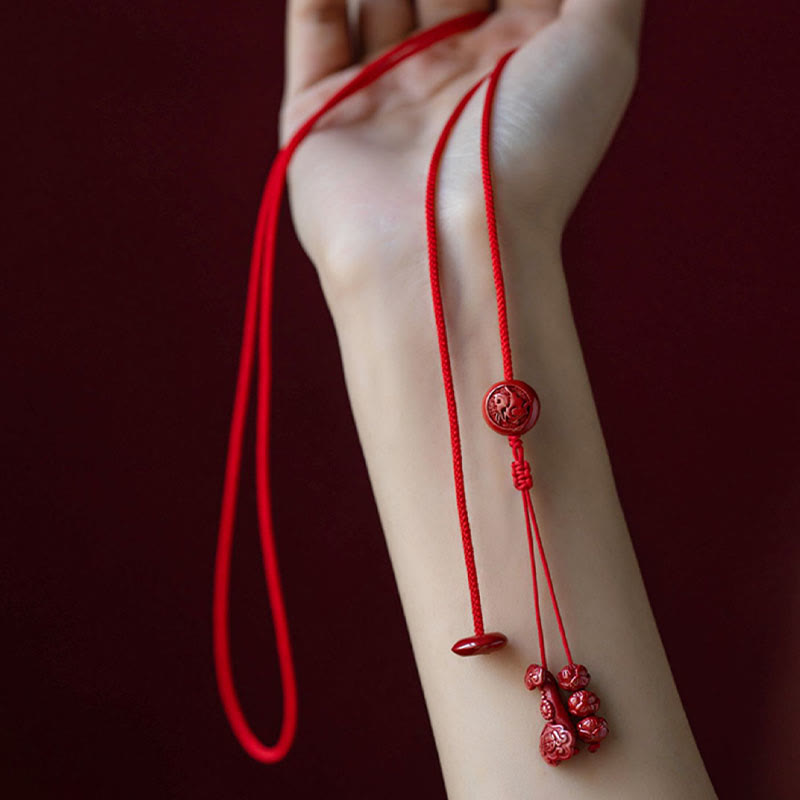 KarmaRipple's Authentic Cinnabar Chinese Zodiac?Ruyi Handle Fu Character Lotus Blessing Red String Belly Chain p24