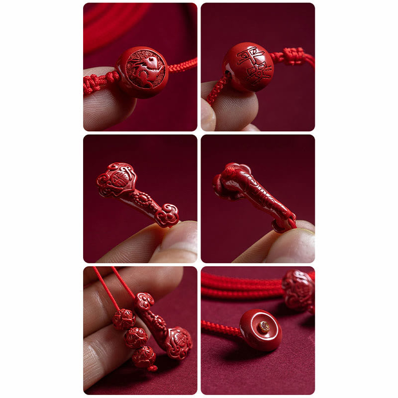 KarmaRipple's Authentic Cinnabar Chinese Zodiac?Ruyi Handle Fu Character Lotus Blessing Red String Belly Chain p14