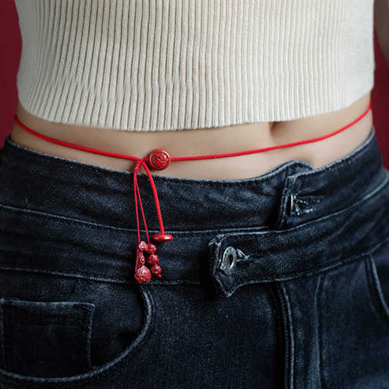 KarmaRipple's Authentic Cinnabar Chinese Zodiac?Ruyi Handle Fu Character Lotus Blessing Red String Belly Chain p29