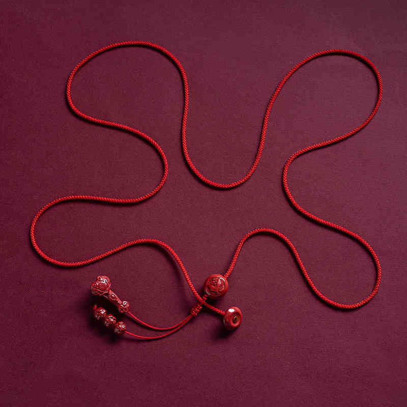 KarmaRipple's Authentic Cinnabar Chinese Zodiac?Ruyi Handle Fu Character Lotus Blessing Red String Belly Chain p1