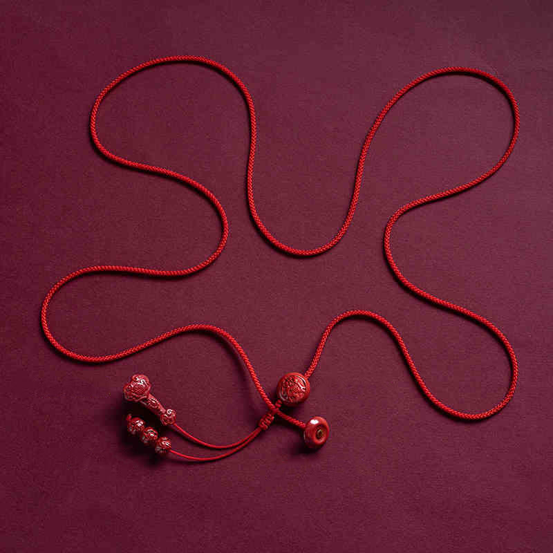 KarmaRipple's Authentic Cinnabar Chinese Zodiac?Ruyi Handle Fu Character Lotus Blessing Red String Belly Chain p40