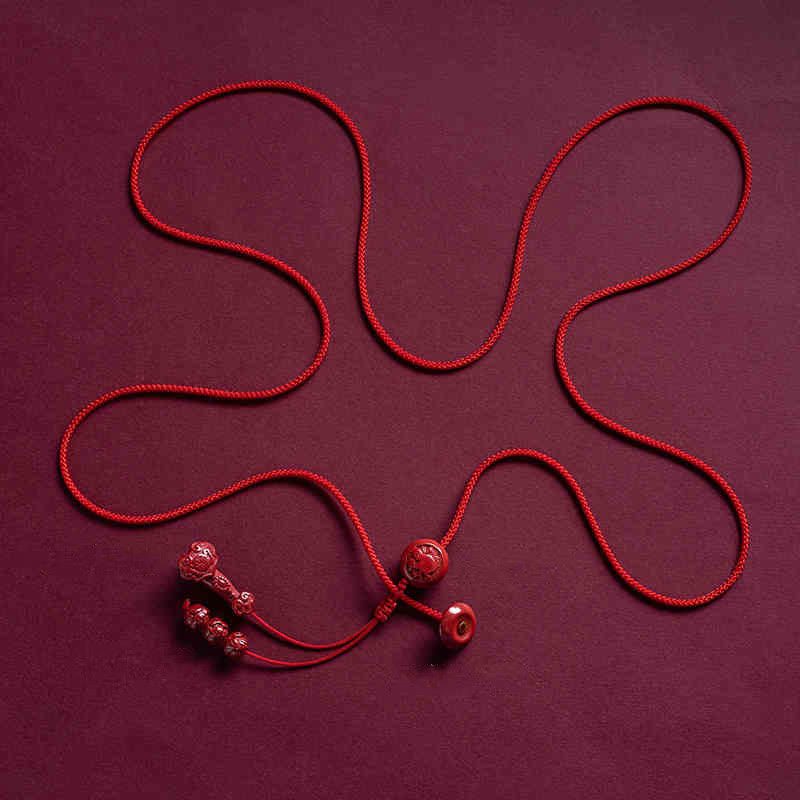 KarmaRipple's Authentic Cinnabar Chinese Zodiac?Ruyi Handle Fu Character Lotus Blessing Red String Belly Chain p37