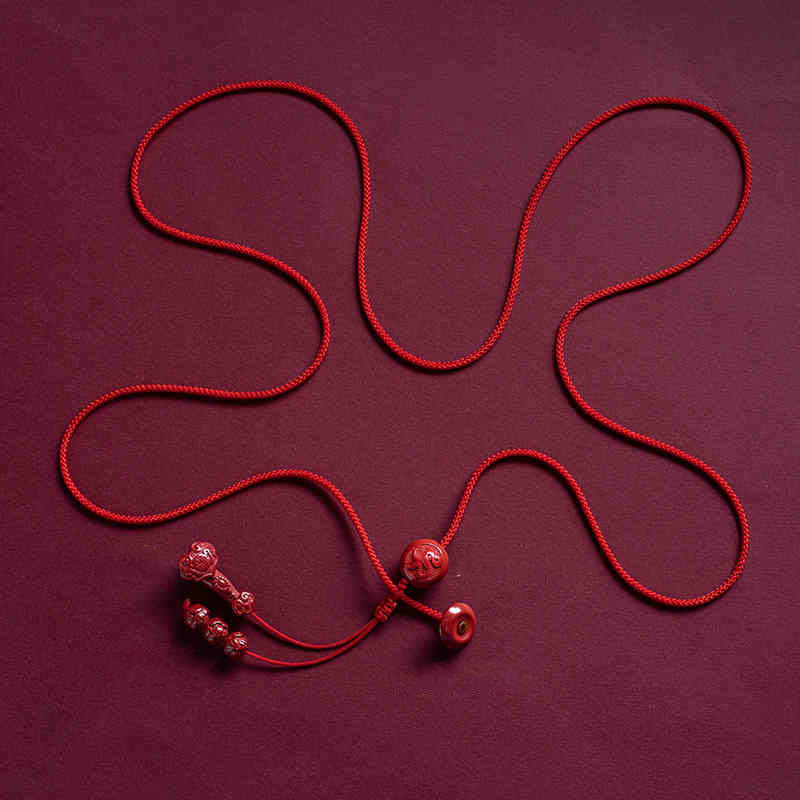 KarmaRipple's Authentic Cinnabar Chinese Zodiac?Ruyi Handle Fu Character Lotus Blessing Red String Belly Chain p36