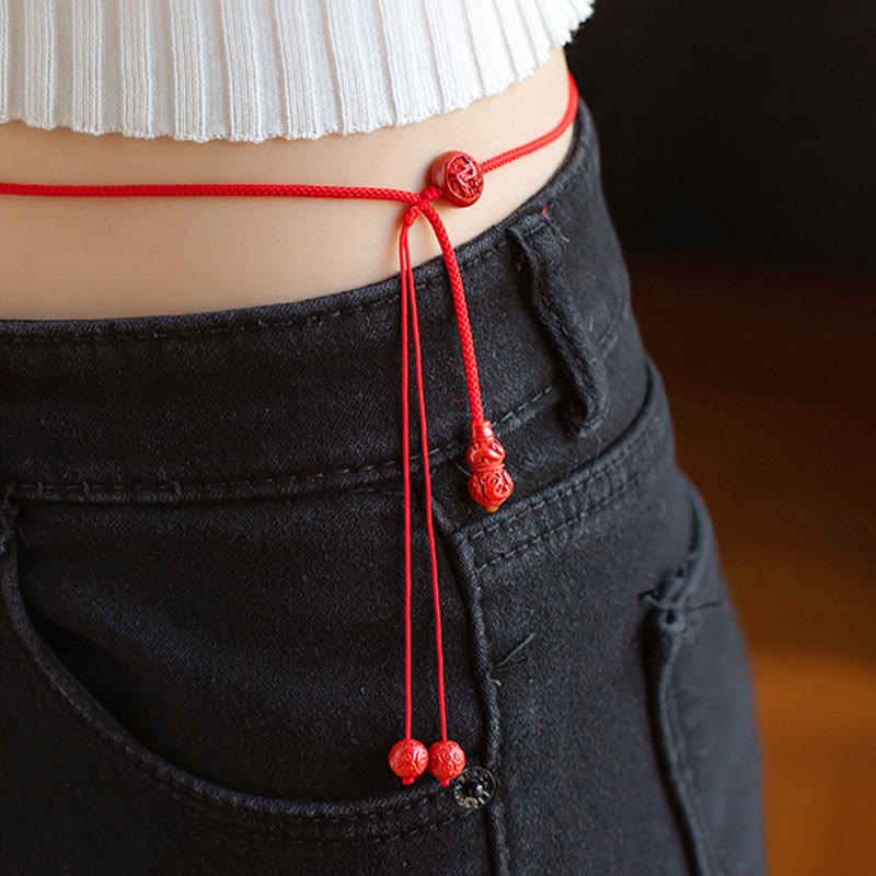 KarmaRipple's Authentic Cinnabar Chinese Zodiac?Gourd Calm Blessing Red String Belly Chain p6
