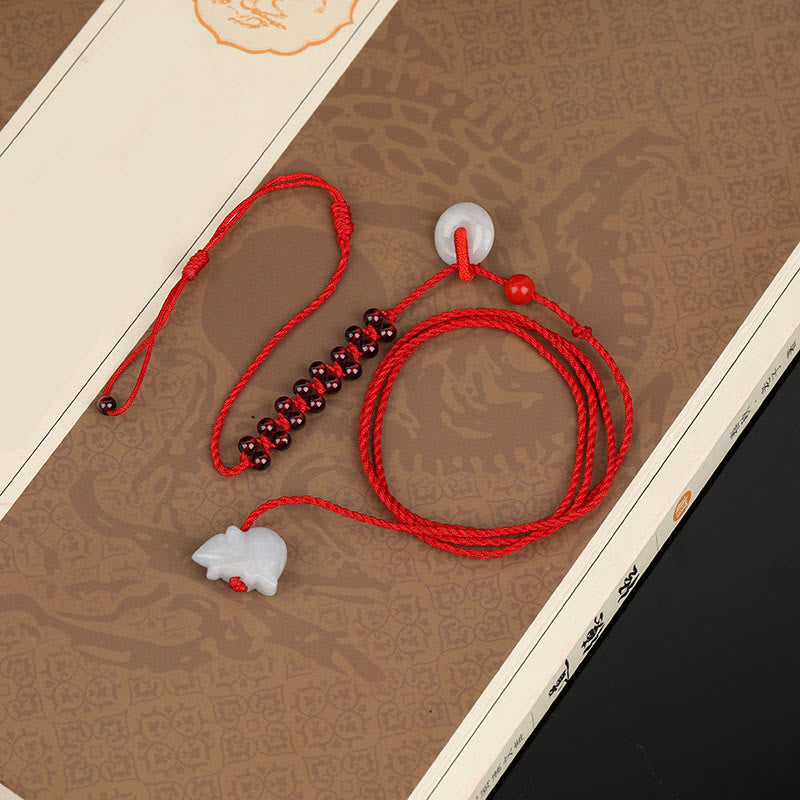 KarmaRipple's Chinese Zodiac Authentic Garnet Peace Buckle Blessing Red String Belly Chain p10