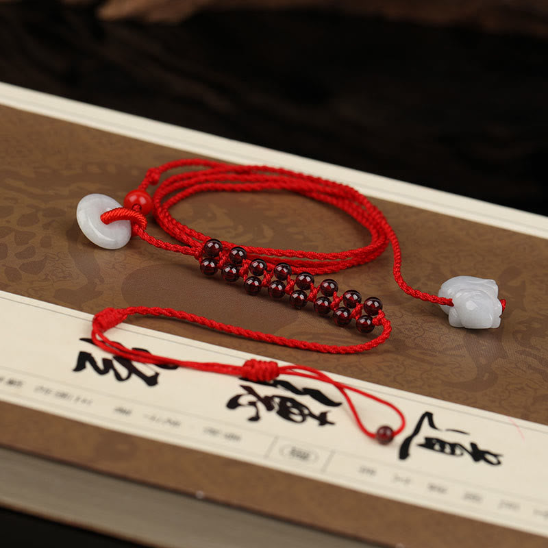 KarmaRipple's Chinese Zodiac Authentic Garnet Peace Buckle Blessing Red String Belly Chain p4