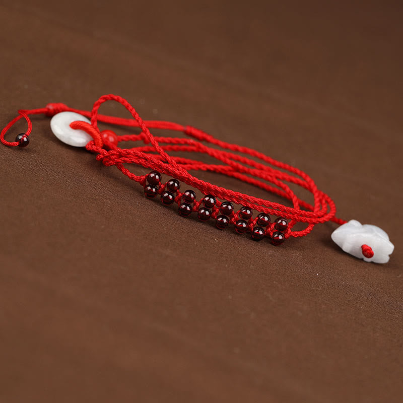 KarmaRipple's Chinese Zodiac Authentic Garnet Peace Buckle Blessing Red String Belly Chain p3