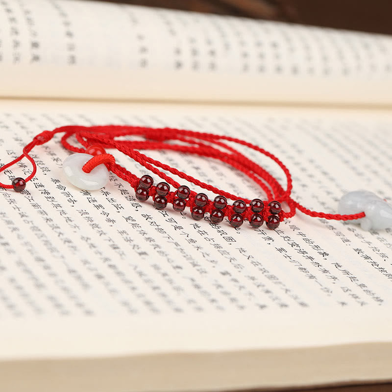 KarmaRipple's Chinese Zodiac Authentic Garnet Peace Buckle Blessing Red String Belly Chain p9