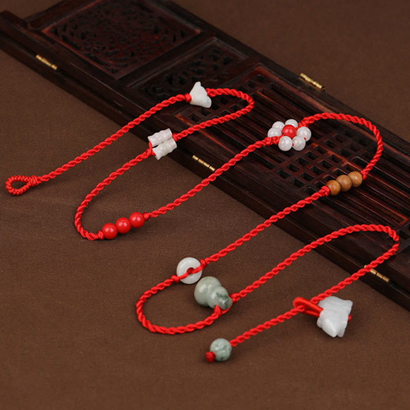 KarmaRipple's Chinese Zodiac Peach Wood Blessing Red String Belly Chain p18