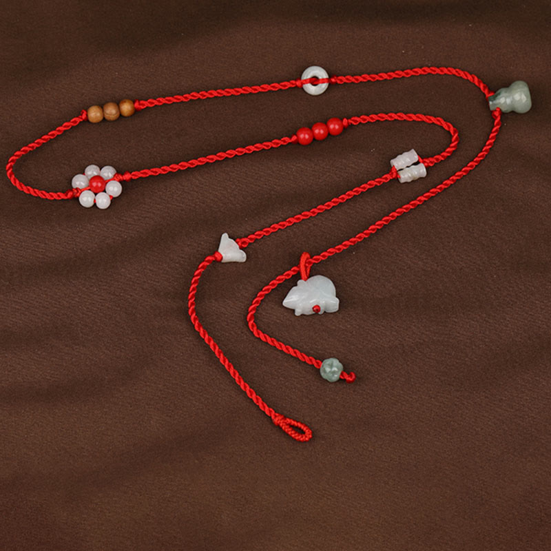 KarmaRipple's Chinese Zodiac Peach Wood Blessing Red String Belly Chain p13