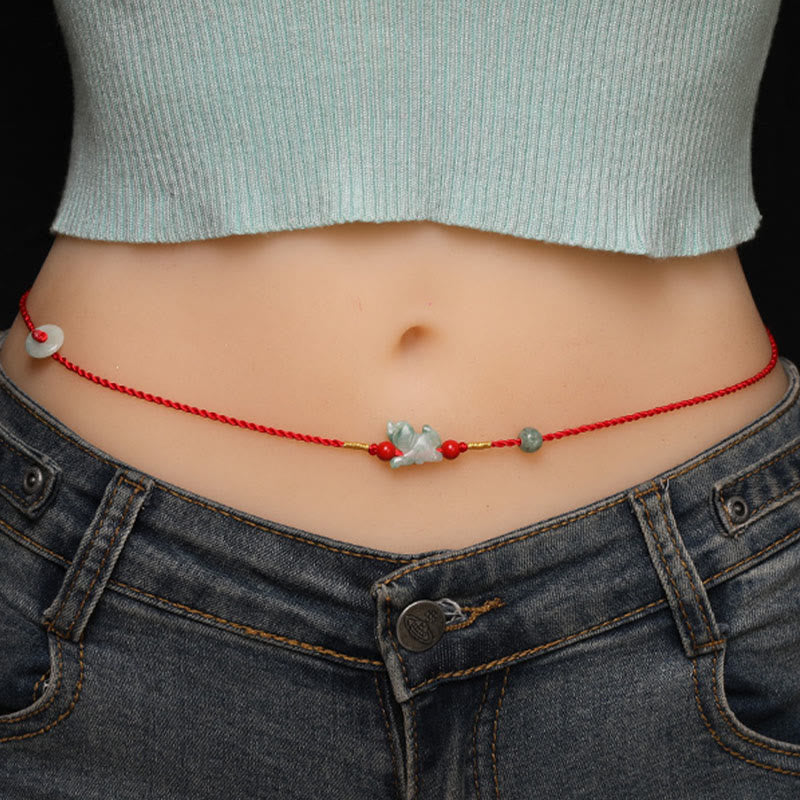 KarmaRipple's Jade Peace Buckle Blessing Red String Belly Chain p26