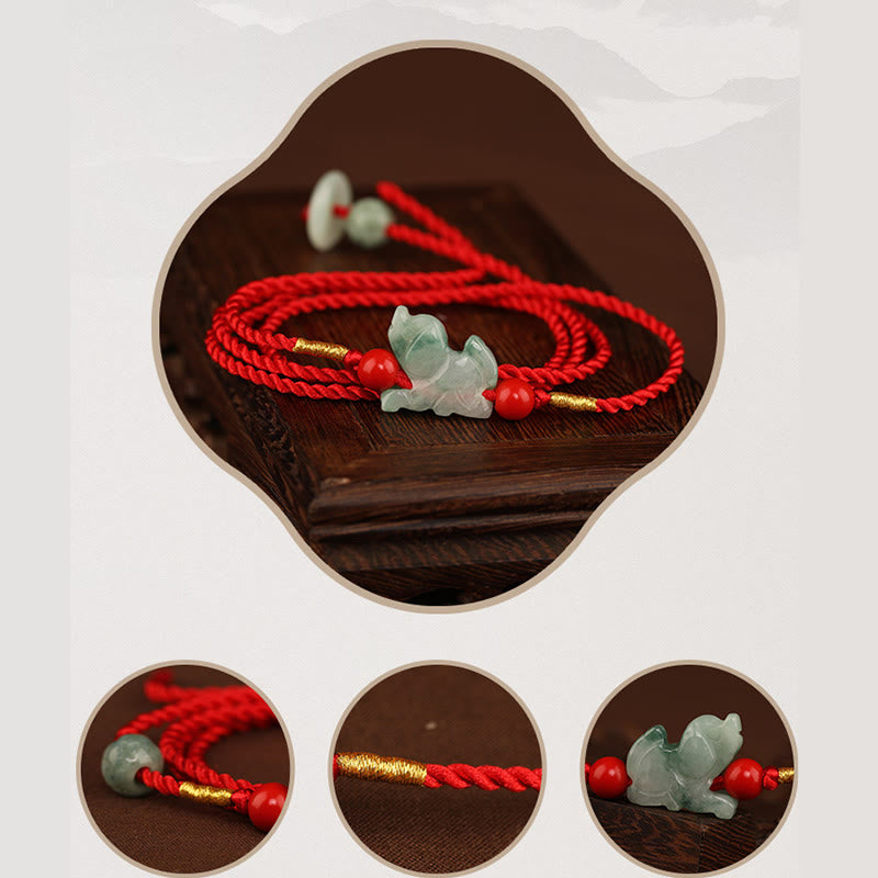 KarmaRipple's Jade Peace Buckle Blessing Red String Belly Chain p5