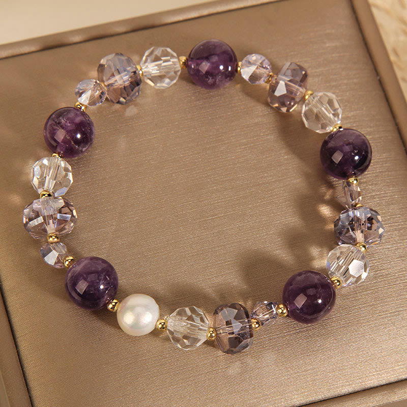 KarmaRipple's Amethyst Ivory Gemstone Pearl Communication Bracelet p1