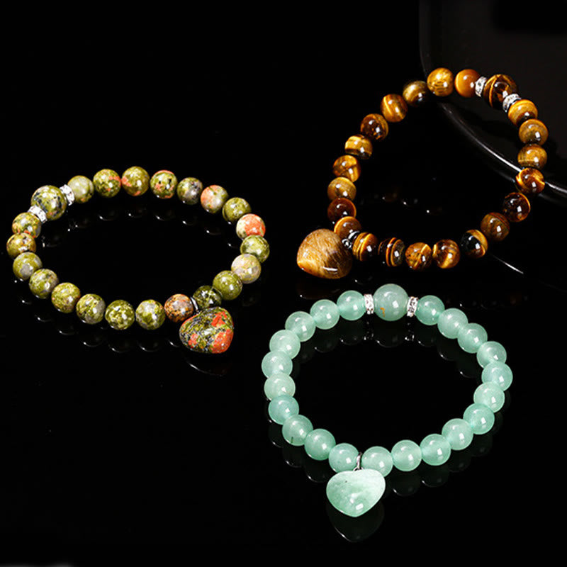 KarmaRipple's Various Gemstone Green Aventurine Love Heart Balance Bracelet p30