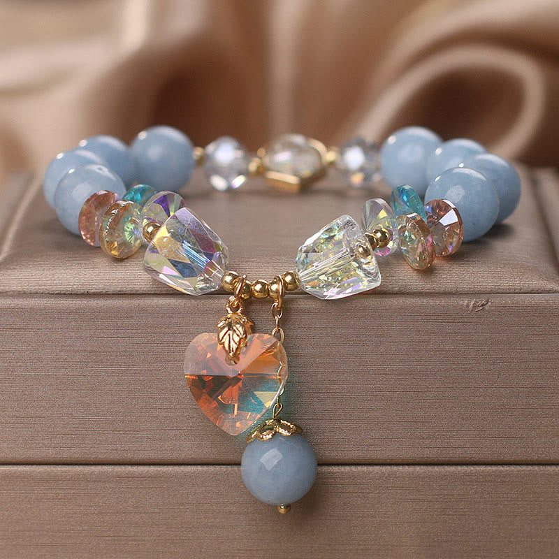 KarmaRipple's Aquamarine Green Gemstone Love Heart Talisman Balancing Bracelet p1