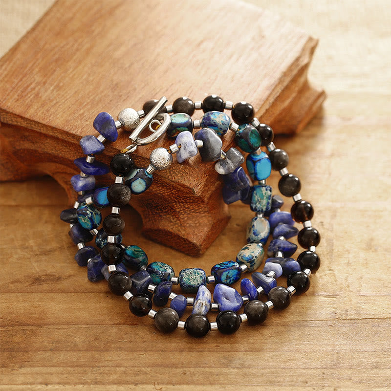 KarmaRipple's Emperor Stone Sodalite Gold Sheen Obsidian Balance Triple Wrap Bracelet p2