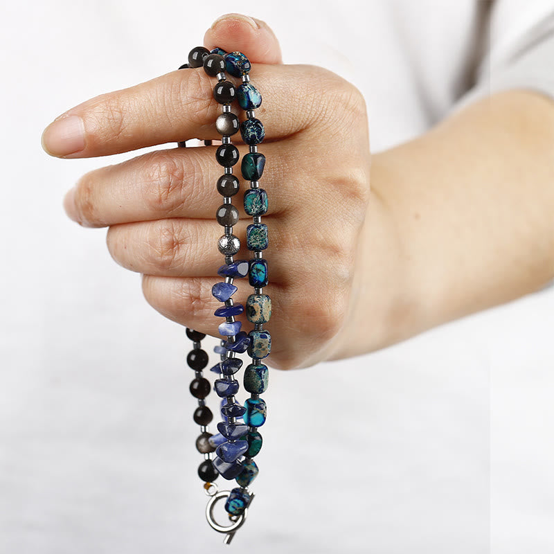 KarmaRipple's Emperor Stone Sodalite Gold Sheen Obsidian Balance Triple Wrap Bracelet p10