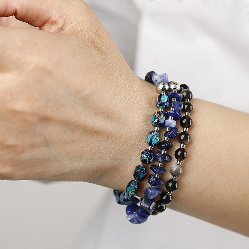 KarmaRipple's Emperor Stone Sodalite Gold Sheen Obsidian Balance Triple Wrap Bracelet p5