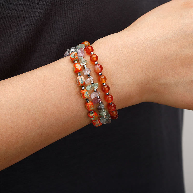 KarmaRipple's Fluorite Red Agate Emperor Stone Power Triple Wrap Bracelet p5
