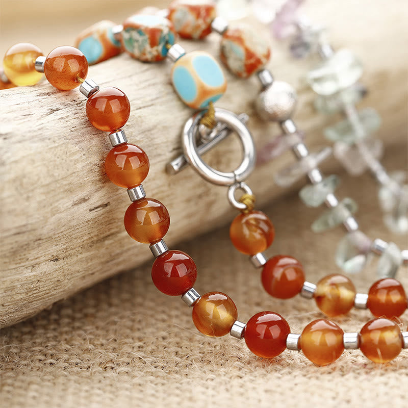 KarmaRipple's Fluorite Red Agate Emperor Stone Power Triple Wrap Bracelet p2