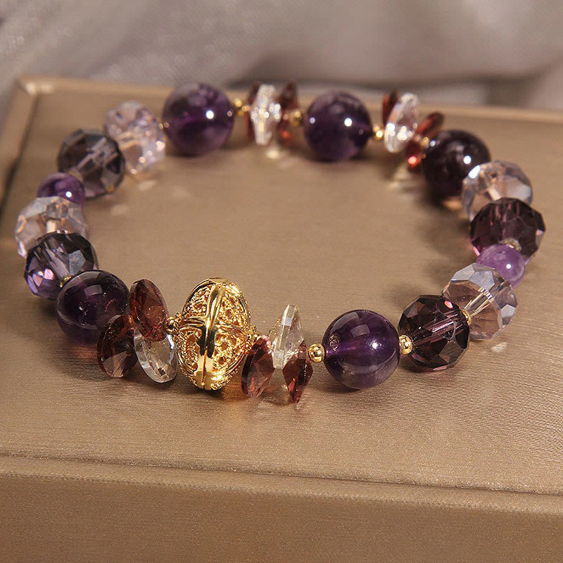 KarmaRipple's Amethyst Red Gemstone Ivory Gemstone Pumpkin Inner Peace And Balancing Bracelet p1