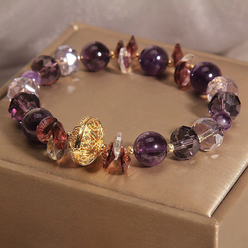KarmaRipple's Amethyst Red Gemstone Ivory Gemstone Pumpkin Inner Peace And Balancing Bracelet p5