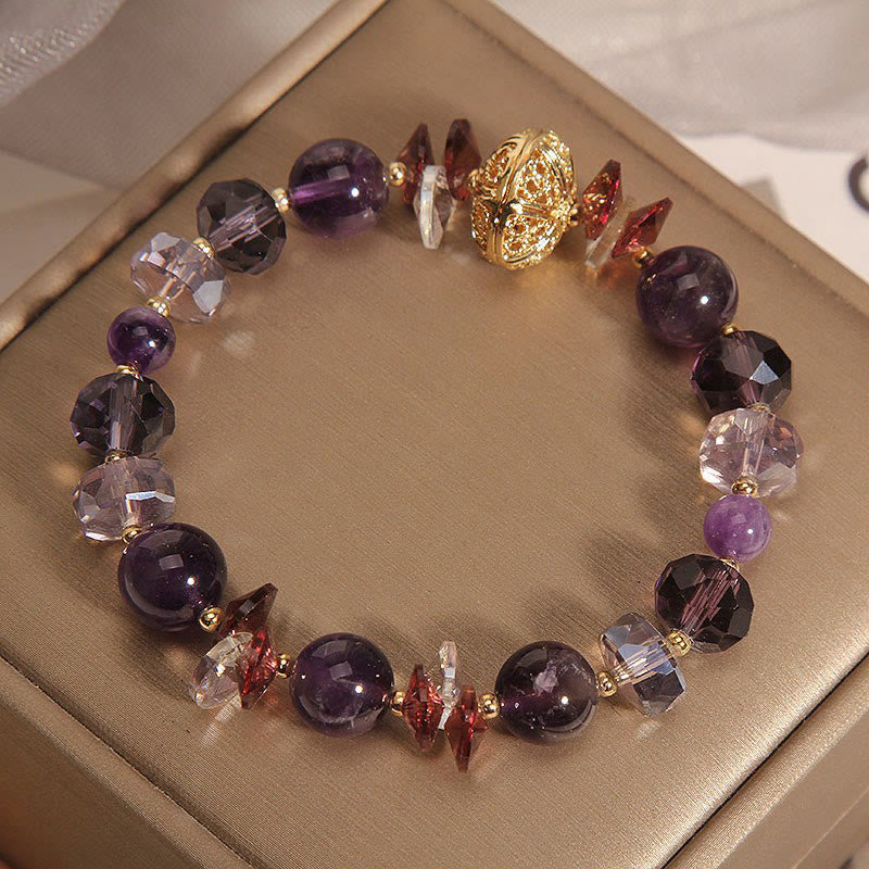 KarmaRipple's Amethyst Red Gemstone Ivory Gemstone Pumpkin Inner Peace And Balancing Bracelet p2