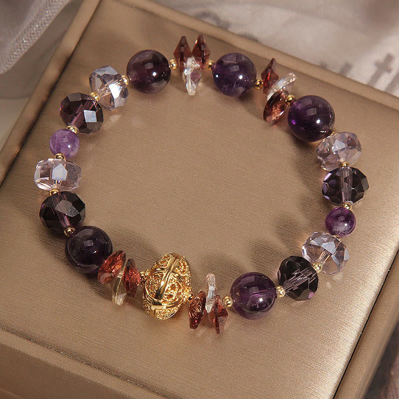 KarmaRipple's Amethyst Red Gemstone Ivory Gemstone Pumpkin Inner Peace And Balancing Bracelet p4