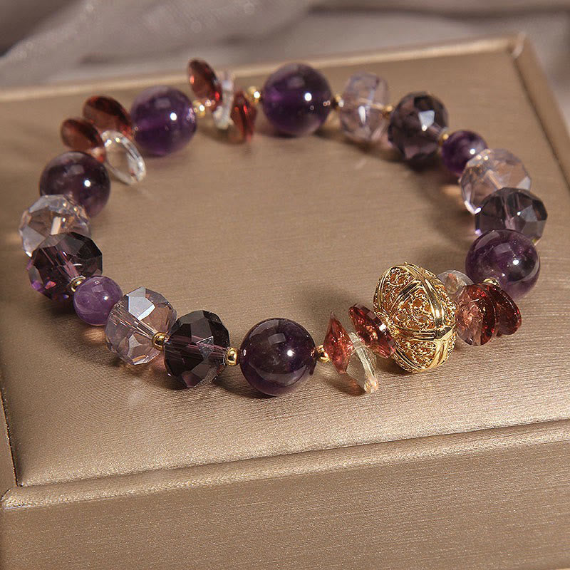 KarmaRipple's Amethyst Red Gemstone Ivory Gemstone Pumpkin Inner Peace And Balancing Bracelet p3