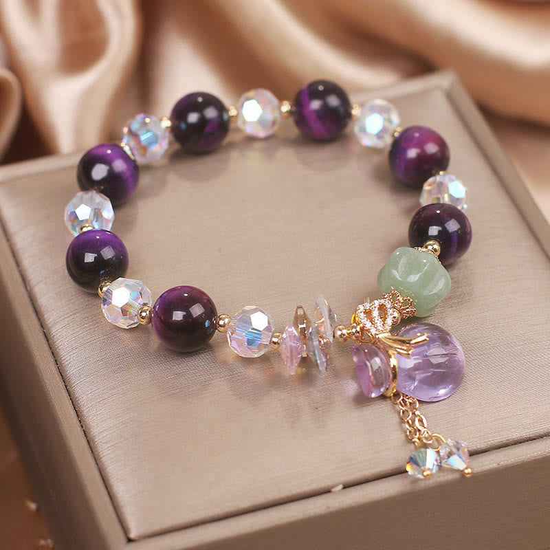 KarmaRipple's Purple Tiger Eye Ivory Gemstone Amethyst Jade Bravery Bracelet p5