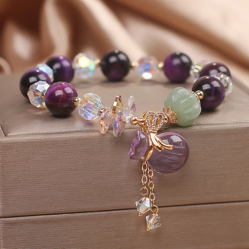 KarmaRipple's Purple Tiger Eye Ivory Gemstone Amethyst Jade Bravery Bracelet p1