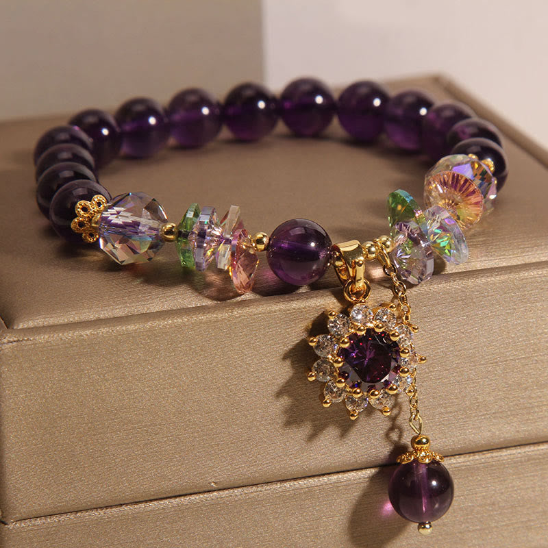 KarmaRipple's Amethyst Green Gemstone Citrine Ivory Gemstone Sunflower Spiritual Awareness Bracelet p4