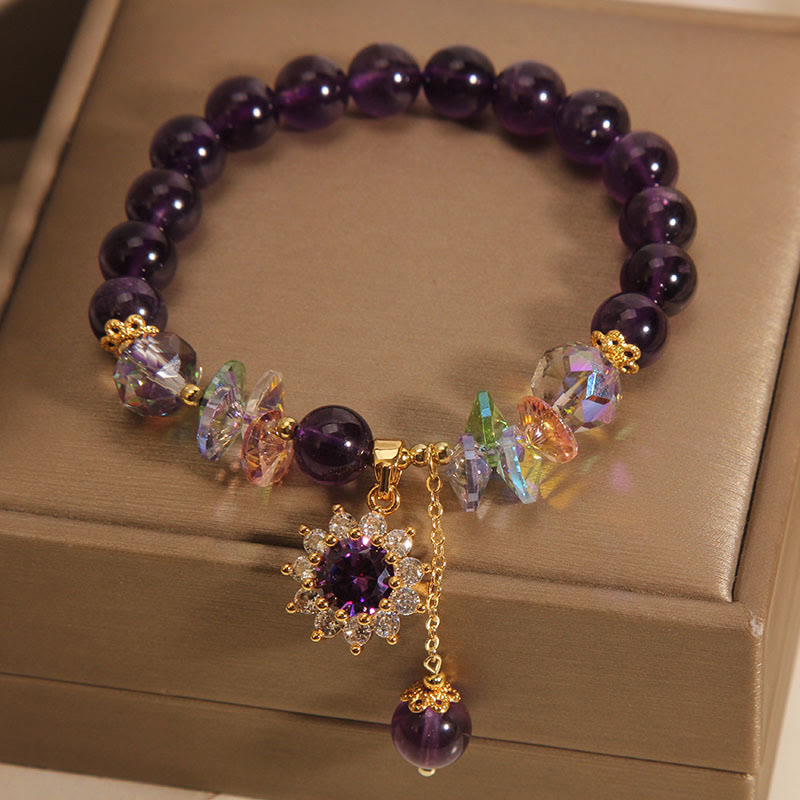 KarmaRipple's Amethyst Green Gemstone Citrine Ivory Gemstone Sunflower Spiritual Awareness Bracelet p2
