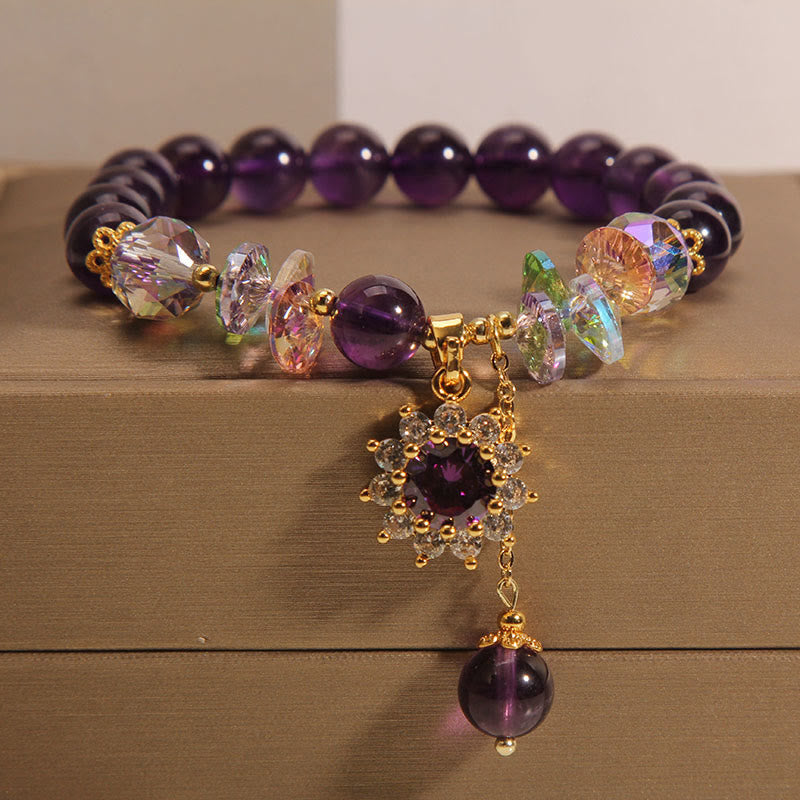 KarmaRipple's Amethyst Green Gemstone Citrine Ivory Gemstone Sunflower Spiritual Awareness Bracelet p10